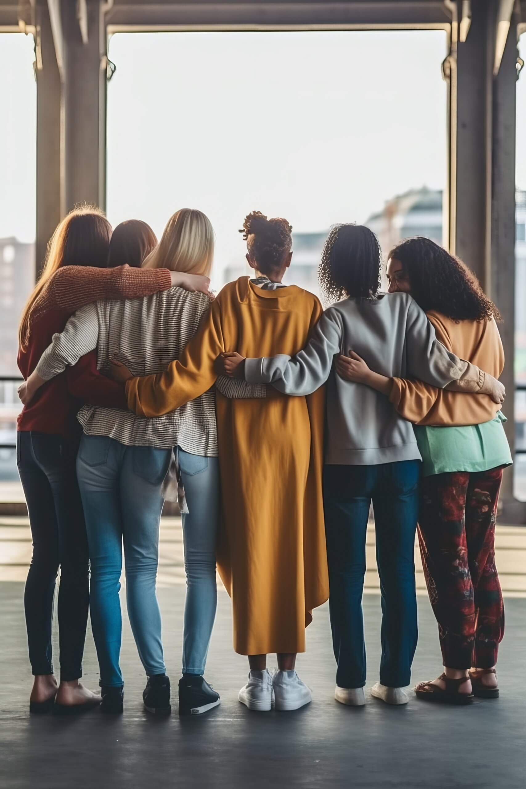 group of diverse people hugging each other - Support, help and youth community concept - Generative AI