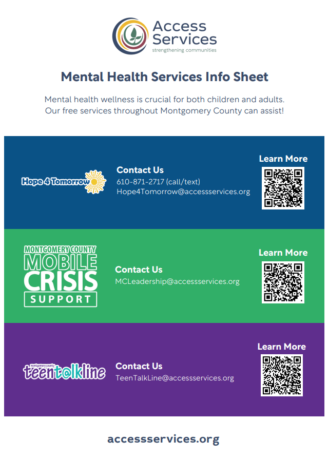 Access Services Mental Health Services Info Sheet