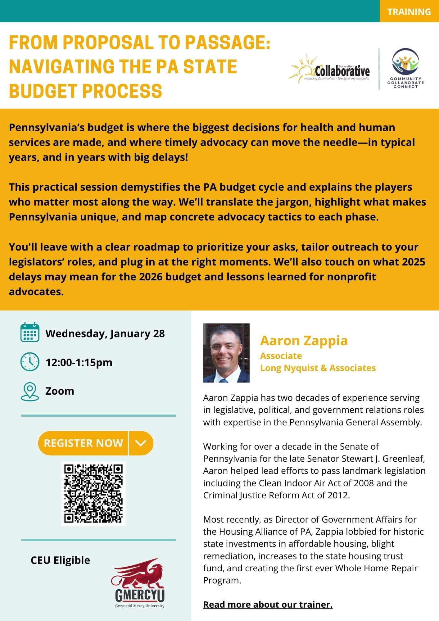 January 28 From Proposal to Passage PA State Budget Process Flyer