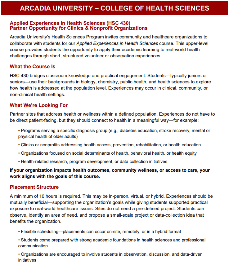 Arcadia University Health Sciences Program