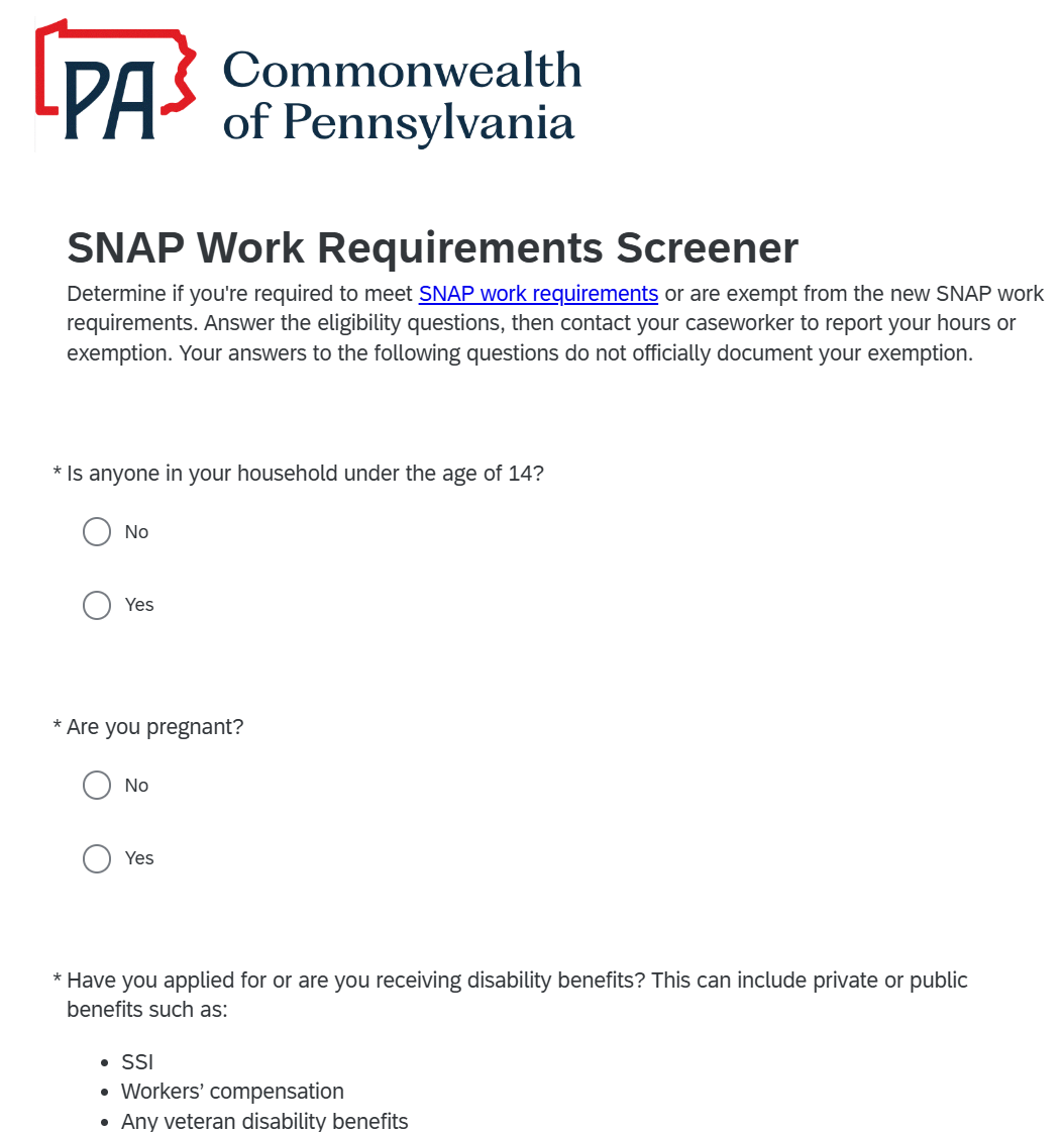 SNAP Work Requirement Screener