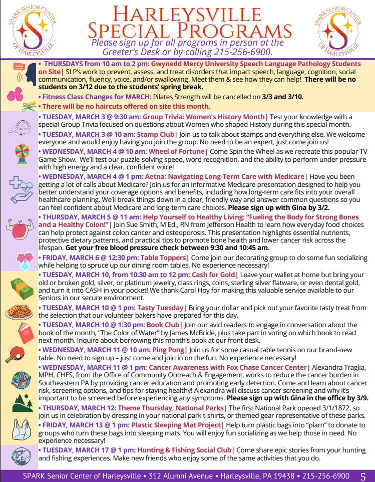 Harleysville March 26 Special Programs